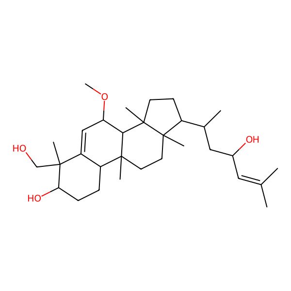 2D Structure of 4-(hydroxymethyl)-17-(4-hydroxy-6-methylhept-5-en-2-yl)-7-methoxy-4,9,13,14-tetramethyl-2,3,7,8,10,11,12,15,16,17-decahydro-1H-cyclopenta[a]phenanthren-3-ol