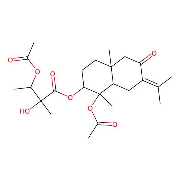 2D Structure of (1-Acetyloxy-1,4a-dimethyl-6-oxo-7-propan-2-ylidene-2,3,4,5,8,8a-hexahydronaphthalen-2-yl) 3-acetyloxy-2-hydroxy-2-methylbutanoate