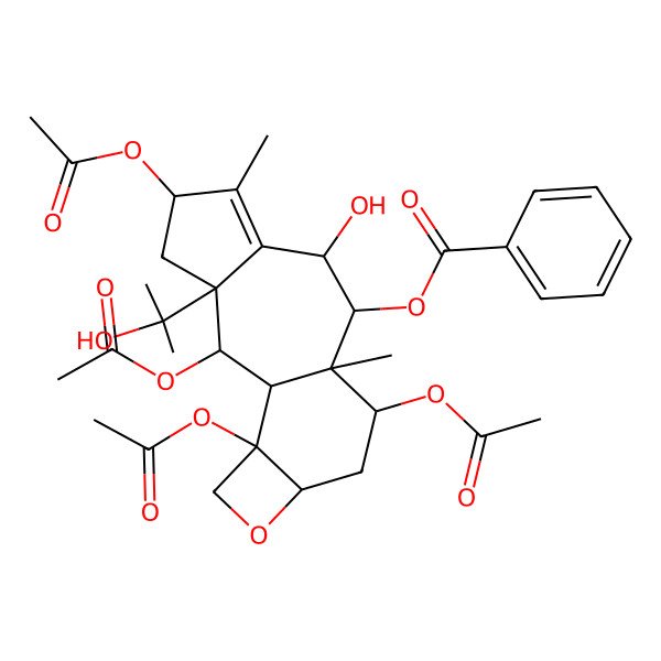 2D Structure of [(1S,2S,3S,5S,8R,9R,10S,11S,13R,16S)-2,5,11,16-tetraacetyloxy-8-hydroxy-3-(2-hydroxypropan-2-yl)-6,10-dimethyl-14-oxatetracyclo[8.6.0.03,7.013,16]hexadec-6-en-9-yl] benzoate