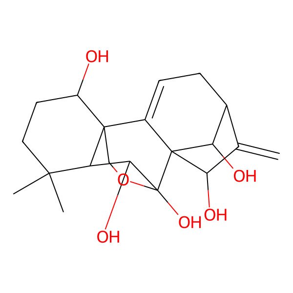 2D Structure of (1R,5S,7R,8R,9R,10S,11R,15S,18R)-12,12-dimethyl-6-methylidene-17-oxapentacyclo[7.6.2.15,8.01,11.02,8]octadec-2-ene-7,9,10,15,18-pentol