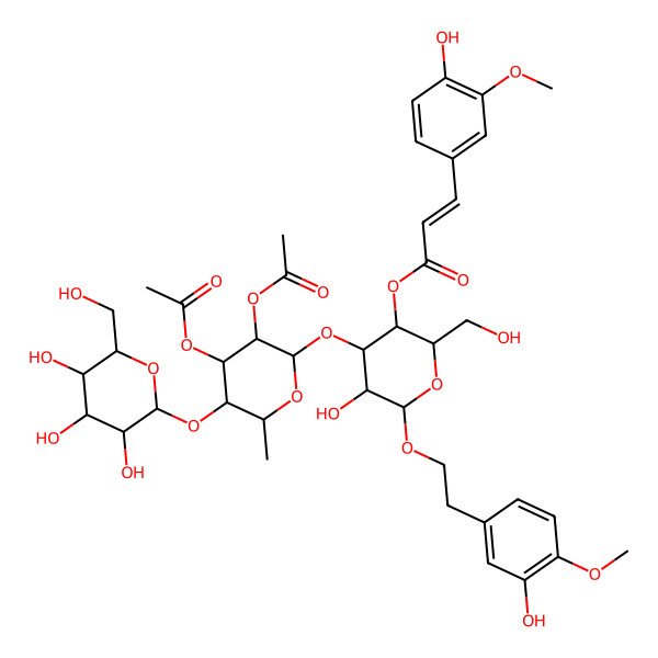 2D Structure of [(2R,3R,4R,5R,6R)-4-[(2S,3R,4R,5S,6S)-3,4-diacetyloxy-6-methyl-5-[(2S,3R,4S,5S,6R)-3,4,5-trihydroxy-6-(hydroxymethyl)oxan-2-yl]oxyoxan-2-yl]oxy-5-hydroxy-6-[2-(3-hydroxy-4-methoxyphenyl)ethoxy]-2-(hydroxymethyl)oxan-3-yl] (Z)-3-(4-hydroxy-3-methoxyphenyl)prop-2-enoate