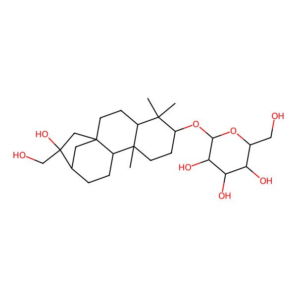 2D Structure of (2S,3S,4R,5R,6S)-2-[[(1S,4S,6R,9S,10R,13R,14R)-14-hydroxy-14-(hydroxymethyl)-5,5,9-trimethyl-6-tetracyclo[11.2.1.01,10.04,9]hexadecanyl]oxy]-6-(hydroxymethyl)oxane-3,4,5-triol