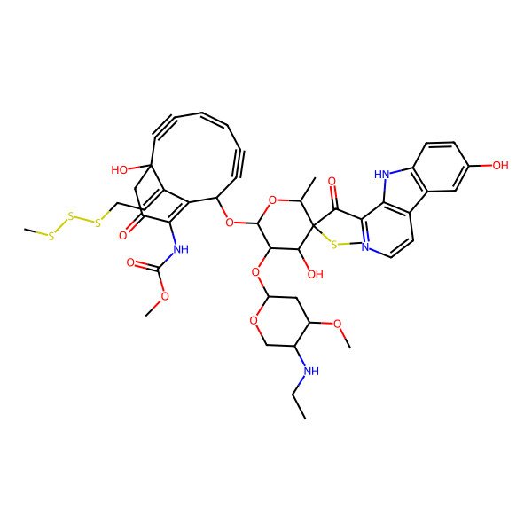 2D Structure of methyl N-[8-[3-[5-(ethylamino)-4-methoxyoxan-2-yl]oxy-4-hydroxy-5-(6-hydroxy-9H-pyrido[3,4-b]indole-1-carbonyl)-6-methyl-5-methylsulfanyloxan-2-yl]oxy-1-hydroxy-13-[2-(methyltrisulfanyl)ethylidene]-11-oxo-10-bicyclo[7.3.1]trideca-4,9-dien-2,6-diynyl]carbamate