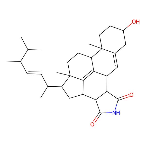 2D Structure of 13-(5,6-Dimethylhept-3-en-2-yl)-5-hydroxy-8,12-dimethyl-18-azahexacyclo[10.8.2.03,8.09,21.015,22.016,20]docosa-2,21-diene-17,19-dione