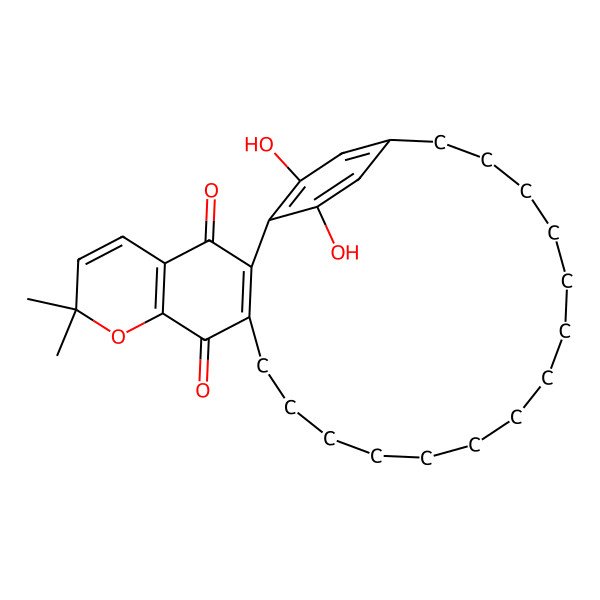 2D Structure of 28,29-Dihydroxy-7,7-dimethyl-8-oxatetracyclo[24.2.2.02,11.04,9]triaconta-1(28),2(11),4(9),5,26,29-hexaene-3,10-dione