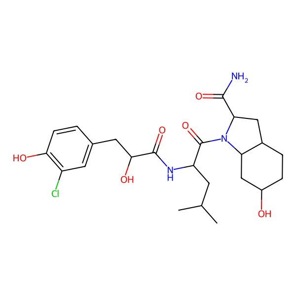 2D Structure of 1-[2-[[3-(3-Chloro-4-hydroxyphenyl)-2-hydroxypropanoyl]amino]-4-methylpentanoyl]-6-hydroxy-2,3,3a,4,5,6,7,7a-octahydroindole-2-carboxamide