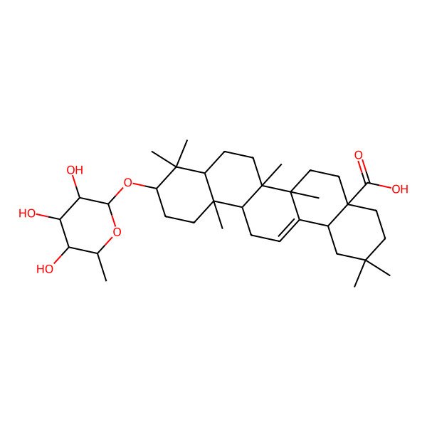 2D Structure of 2,2,6a,6b,9,9,12a-Heptamethyl-10-(3,4,5-trihydroxy-6-methyloxan-2-yl)oxy-1,3,4,5,6,6a,7,8,8a,10,11,12,13,14b-tetradecahydropicene-4a-carboxylic acid