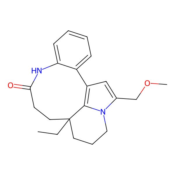 2D Structure of 12-Ethyl-17-(methoxymethyl)-8,16-diazatetracyclo[10.6.1.02,7.016,19]nonadeca-1(19),2,4,6,17-pentaen-9-one
