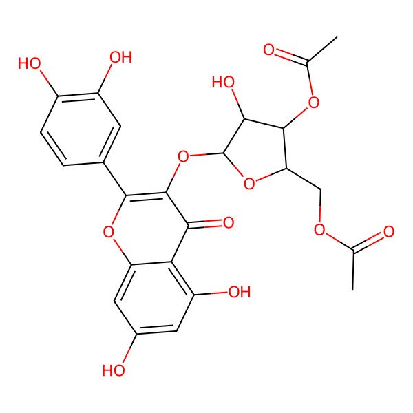 2D Structure of [3-Acetyloxy-5-[2-(3,4-dihydroxyphenyl)-5,7-dihydroxy-4-oxochromen-3-yl]oxy-4-hydroxyoxolan-2-yl]methyl acetate