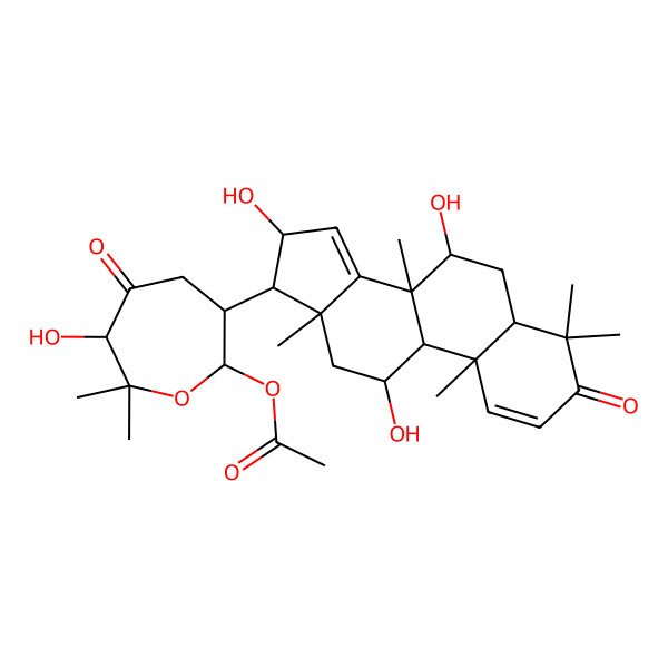 2D Structure of [6-hydroxy-7,7-dimethyl-5-oxo-3-[(5R,7R,8R,9R,10S,11R,13S,16R,17S)-7,11,16-trihydroxy-4,4,8,10,13-pentamethyl-3-oxo-5,6,7,9,11,12,16,17-octahydrocyclopenta[a]phenanthren-17-yl]oxepan-2-yl] acetate