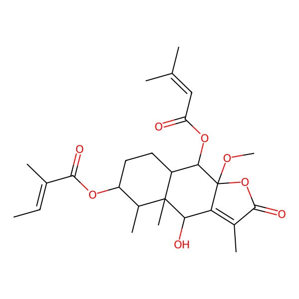 2D Structure of [(4R,4aR,5R,6S,8aS,9S,9aR)-4-hydroxy-9a-methoxy-3,4a,5-trimethyl-9-(3-methylbut-2-enoyloxy)-2-oxo-5,6,7,8,8a,9-hexahydro-4H-benzo[f][1]benzofuran-6-yl] (Z)-2-methylbut-2-enoate