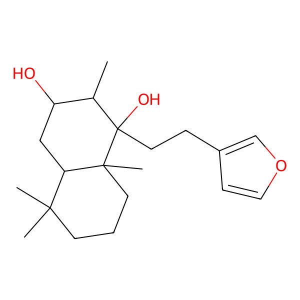 2D Structure of (1R,2R,3S,4aS,8aS)-1-[2-(furan-3-yl)ethyl]-2,5,5,8a-tetramethyl-3,4,4a,6,7,8-hexahydro-2H-naphthalene-1,3-diol