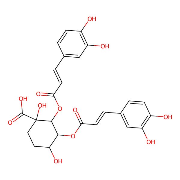 2D Structure of (1R,2S,3R,4R)-2,3-bis[[(E)-3-(3,4-dihydroxyphenyl)prop-2-enoyl]oxy]-1,4-dihydroxycyclohexane-1-carboxylic acid