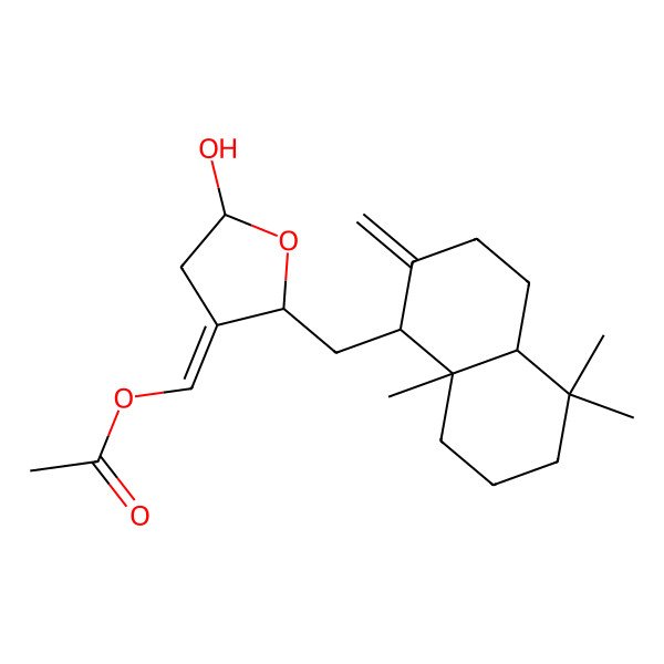 2D Structure of [2-[(5,5,8a-trimethyl-2-methylidene-3,4,4a,6,7,8-hexahydro-1H-naphthalen-1-yl)methyl]-5-hydroxyoxolan-3-ylidene]methyl acetate