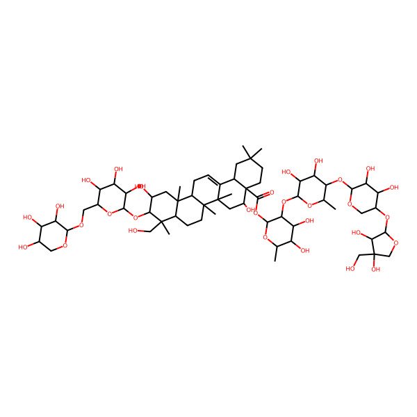 2D Structure of [(2S,3R,4S,5R,6R)-3-[(2S,3R,4S,5R,6S)-5-[(2S,3R,4R,5R)-5-[(2S,3R,4R)-3,4-dihydroxy-4-(hydroxymethyl)oxolan-2-yl]oxy-3,4-dihydroxyoxan-2-yl]oxy-3,4-dihydroxy-6-methyloxan-2-yl]oxy-4,5-dihydroxy-6-methyloxan-2-yl] (4aR,5R,6aR,6aS,6bR,8aR,9R,10R,11S,12aR,14bS)-5,11-dihydroxy-9-(hydroxymethyl)-2,2,6a,6b,9,12a-hexamethyl-10-[(2R,3R,4S,5S,6R)-3,4,5-trihydroxy-6-[[(2S,3R,4S,5S)-3,4,5-trihydroxyoxan-2-yl]oxymethyl]oxan-2-yl]oxy-1,3,4,5,6,6a,7,8,8a,10,11,12,13,14b-tetradecahydropicene-4a-carboxylate