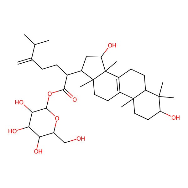2D Structure of [(2S,3R,4S,5S,6R)-3,4,5-trihydroxy-6-(hydroxymethyl)oxan-2-yl] (2R)-2-[(3S,5R,10S,13R,14R,15S,17R)-3,15-dihydroxy-4,4,10,13,14-pentamethyl-2,3,5,6,7,11,12,15,16,17-decahydro-1H-cyclopenta[a]phenanthren-17-yl]-6-methyl-5-methylideneheptanoate