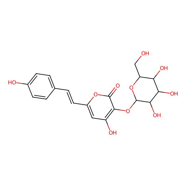 2D Structure of 4-hydroxy-6-[(E)-2-(4-hydroxyphenyl)ethenyl]-3-[(2S,3R,4S,5S,6R)-3,4,5-trihydroxy-6-(hydroxymethyl)oxan-2-yl]oxypyran-2-one