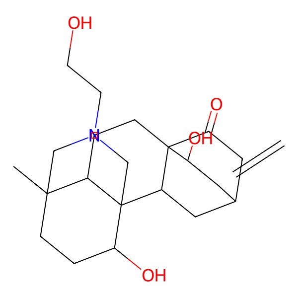 2D Structure of 15,18-Dihydroxy-13-(2-hydroxyethyl)-11-methyl-19-methylidene-13-azapentacyclo[9.3.3.24,7.01,10.02,7]nonadecan-6-one