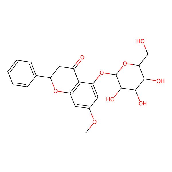 2D Structure of (2S)-7-methoxy-2-phenyl-5-[(2S,3R,4S,5S,6S)-3,4,5-trihydroxy-6-(hydroxymethyl)oxan-2-yl]oxy-2,3-dihydrochromen-4-one