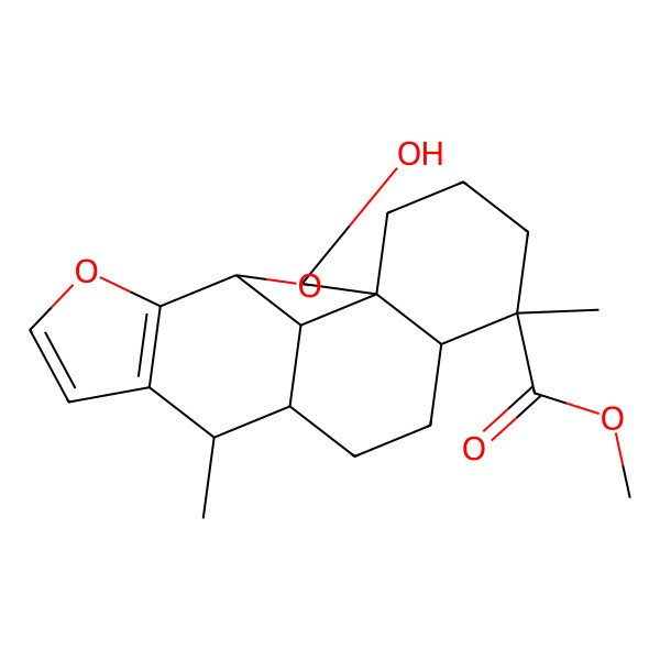 2D Structure of methyl (1R,2S,4R,10R,11S,14R,15R,19S)-2-hydroxy-10,15-dimethyl-3,6-dioxapentacyclo[9.7.1.01,14.04,19.05,9]nonadeca-5(9),7-diene-15-carboxylate