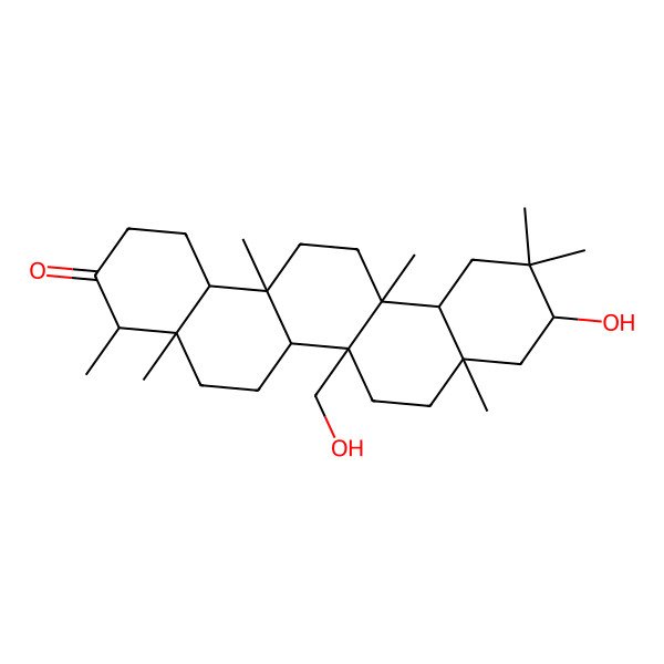 2D Structure of (4R,4aS,6aR,6aS,6bS,8aS,10R,12aR,14aS,14bS)-10-hydroxy-6b-(hydroxymethyl)-4,4a,6a,8a,11,11,14a-heptamethyl-2,4,5,6,6a,7,8,9,10,12,12a,13,14,14b-tetradecahydro-1H-picen-3-one