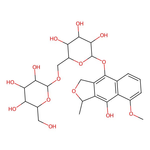 2D Structure of 2-(Hydroxymethyl)-6-[[3,4,5-trihydroxy-6-[(4-hydroxy-5-methoxy-3-methyl-1,3-dihydrobenzo[f][2]benzofuran-9-yl)oxy]oxan-2-yl]methoxy]oxane-3,4,5-triol