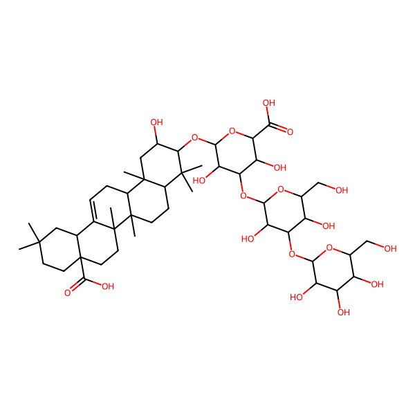 2D Structure of (2S,3S,4S,5R,6R)-6-[[(2S,3R,4aR,6aR,6bS,8aS,12aS,14aR,14bR)-8a-carboxy-2-hydroxy-4,4,6a,6b,11,11,14b-heptamethyl-1,2,3,4a,5,6,7,8,9,10,12,12a,14,14a-tetradecahydropicen-3-yl]oxy]-4-[(2S,3R,4S,5S,6R)-3,5-dihydroxy-6-(hydroxymethyl)-4-[(2S,3R,4S,5R,6R)-3,4,5-trihydroxy-6-(hydroxymethyl)oxan-2-yl]oxyoxan-2-yl]oxy-3,5-dihydroxyoxane-2-carboxylic acid