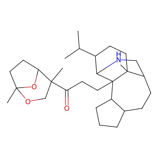 2D Structure of 1-(1,4-Dimethyl-2,8-dioxabicyclo[3.2.1]octan-4-yl)-3-(1-methyl-14-propan-2-yl-12-azatetracyclo[8.6.0.02,13.03,7]hexadecan-2-yl)propan-1-one