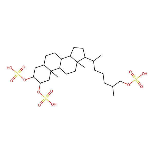 2D Structure of [(6R)-6-[(2S,3S,5S,8R,9S,10S,13R,14S,17R)-10,13-dimethyl-2,3-disulfooxy-2,3,4,5,6,7,8,9,11,12,14,15,16,17-tetradecahydro-1H-cyclopenta[a]phenanthren-17-yl]-2-methylheptyl] hydrogen sulfate