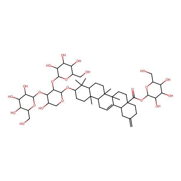 2D Structure of [(2S,3R,4S,5S,6R)-3,4,5-trihydroxy-6-(hydroxymethyl)oxan-2-yl] (4aS,6aR,6aS,6bR,8aR,10S,12aR,14bS)-10-[(2S,3R,4S,5S)-5-hydroxy-3,4-bis[[(2S,3R,4S,5S,6R)-3,4,5-trihydroxy-6-(hydroxymethyl)oxan-2-yl]oxy]oxan-2-yl]oxy-6a,6b,9,9,12a-pentamethyl-2-methylidene-1,3,4,5,6,6a,7,8,8a,10,11,12,13,14b-tetradecahydropicene-4a-carboxylate