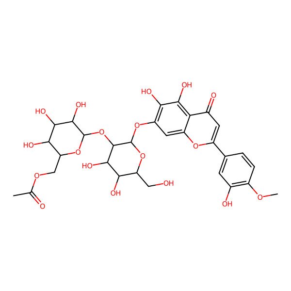 2D Structure of [(2R,3S,4R,5R,6S)-6-[(2S,3R,4S,5S,6R)-2-[5,6-dihydroxy-2-(3-hydroxy-4-methoxyphenyl)-4-oxochromen-7-yl]oxy-4,5-dihydroxy-6-(hydroxymethyl)oxan-3-yl]oxy-3,4,5-trihydroxyoxan-2-yl]methyl acetate