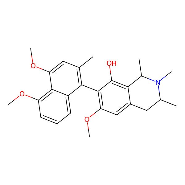 2D Structure of (1R,3S)-7-(4,5-dimethoxy-2-methylnaphthalen-1-yl)-6-methoxy-1,2,3-trimethyl-3,4-dihydro-1H-isoquinolin-8-ol