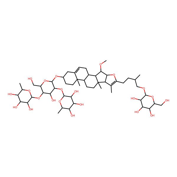 2D Structure of (2S,3R,4R,5R,6S)-2-[(2R,3S,4S,5R,6R)-4-hydroxy-2-(hydroxymethyl)-6-[[(1R,2S,3R,4R,8S,9S,12S,13R,16S)-3-methoxy-7,9,13-trimethyl-6-[(3R)-3-methyl-4-[(2R,3R,4S,5S,6R)-3,4,5-trihydroxy-6-(hydroxymethyl)oxan-2-yl]oxybutyl]-5-oxapentacyclo[10.8.0.02,9.04,8.013,18]icosa-6,18-dien-16-yl]oxy]-5-[(2S,3R,4R,5R,6S)-3,4,5-trihydroxy-6-methyloxan-2-yl]oxyoxan-3-yl]oxy-6-methyloxane-3,4,5-triol
