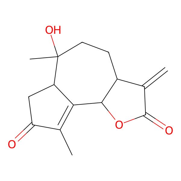 2D Structure of (3aR,6S,6aS,9bR)-6-hydroxy-6,9-dimethyl-3-methylidene-3a,4,5,6a,7,9b-hexahydroazuleno[4,5-b]furan-2,8-dione