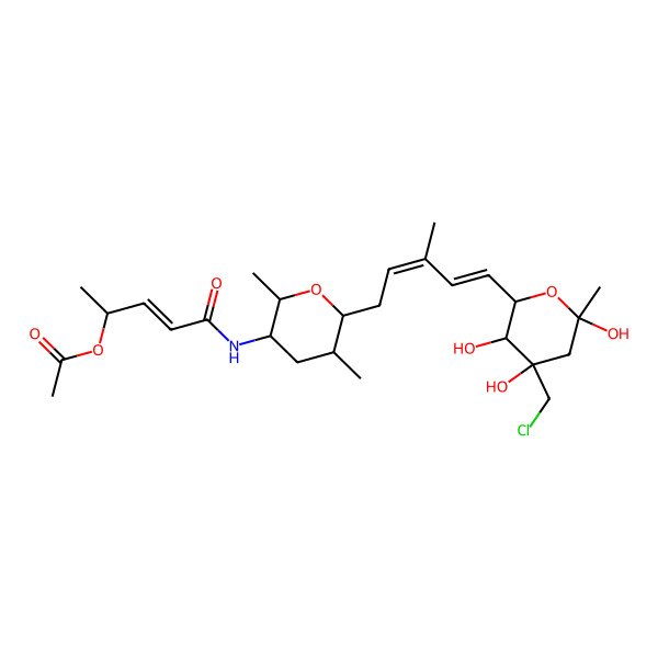 2D Structure of [(Z,2S)-4-[[(2R,3R,5S,6S)-6-[(2E,4E)-5-[(2R,3R,4S,6S)-4-(chloromethyl)-3,4,6-trihydroxy-6-methyloxan-2-yl]-3-methylpenta-2,4-dienyl]-2,5-dimethyloxan-3-yl]carbamoyl]but-3-en-2-yl] acetate