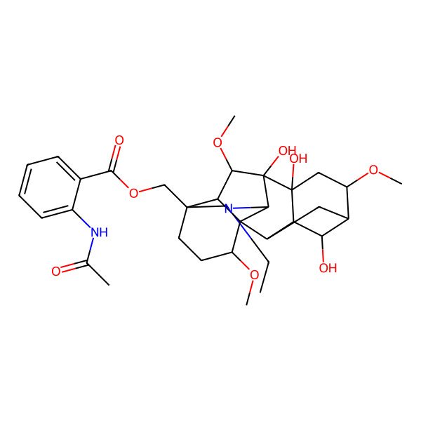 2D Structure of [(1R,2R,3R,4S,5S,6S,8R,9S,10R,13S,16S,17R,18S)-11-ethyl-4,8,9-trihydroxy-6,16,18-trimethoxy-11-azahexacyclo[7.7.2.12,5.01,10.03,8.013,17]nonadecan-13-yl]methyl 2-acetamidobenzoate