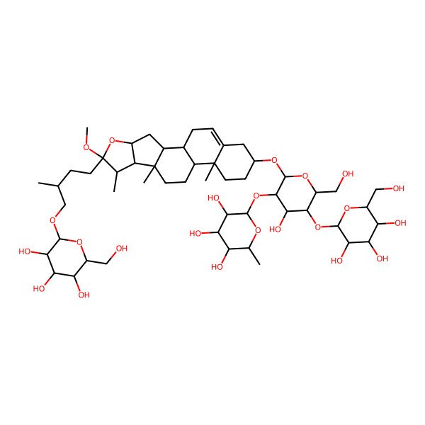 2D Structure of (2S,3R,4R,5R,6S)-2-[(2R,3R,4S,5S,6R)-4-hydroxy-6-(hydroxymethyl)-2-[[(1S,2S,4S,6S,7S,8R,9S,12S,13R,16S)-6-methoxy-7,9,13-trimethyl-6-[(3R)-3-methyl-4-[(2S,3R,4S,5S,6R)-3,4,5-trihydroxy-6-(hydroxymethyl)oxan-2-yl]oxybutyl]-5-oxapentacyclo[10.8.0.02,9.04,8.013,18]icos-18-en-16-yl]oxy]-5-[(2S,3R,4S,5S,6R)-3,4,5-trihydroxy-6-(hydroxymethyl)oxan-2-yl]oxyoxan-3-yl]oxy-6-methyloxane-3,4,5-triol