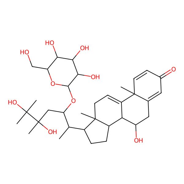 2D Structure of 17-[5,6-Dihydroxy-5,6-dimethyl-3-[3,4,5-trihydroxy-6-(hydroxymethyl)oxan-2-yl]oxyheptan-2-yl]-7-hydroxy-10,13-dimethyl-6,7,8,12,14,15,16,17-octahydrocyclopenta[a]phenanthren-3-one