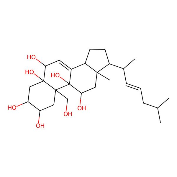 2D Structure of 10-(hydroxymethyl)-13-methyl-17-(6-methylhept-3-en-2-yl)-2,3,4,6,11,12,14,15,16,17-decahydro-1H-cyclopenta[a]phenanthrene-2,3,5,6,9,11-hexol