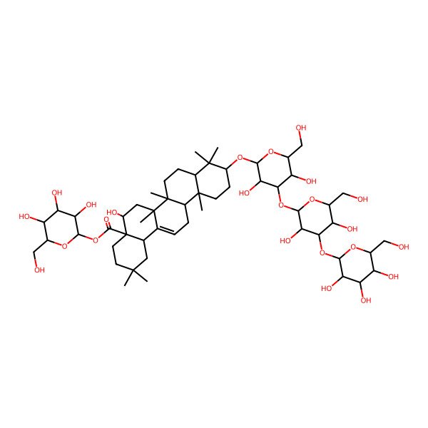 2D Structure of [(2S,3R,4S,5S,6R)-3,4,5-trihydroxy-6-(hydroxymethyl)oxan-2-yl] (4aR,5R,6aR,6aS,6bR,8aR,10S,12aR,14bS)-10-[(2R,3R,4S,5S,6R)-4-[(2S,3R,4S,5R,6R)-3,5-dihydroxy-6-(hydroxymethyl)-4-[(2S,3R,4S,5S,6R)-3,4,5-trihydroxy-6-(hydroxymethyl)oxan-2-yl]oxyoxan-2-yl]oxy-3,5-dihydroxy-6-(hydroxymethyl)oxan-2-yl]oxy-5-hydroxy-2,2,6a,6b,9,9,12a-heptamethyl-1,3,4,5,6,6a,7,8,8a,10,11,12,13,14b-tetradecahydropicene-4a-carboxylate