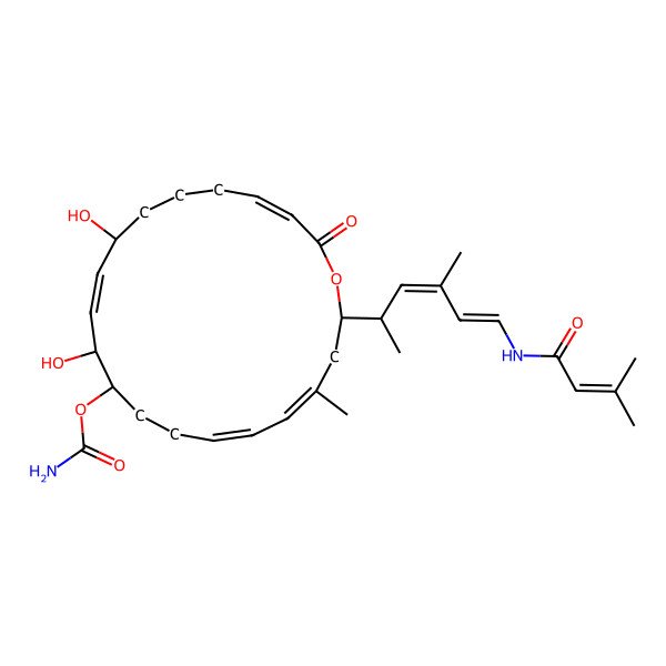 2D Structure of [(2R,4Z,6E,10R,11R,12Z,14R,18Z)-11,14-dihydroxy-4-methyl-2-[(2R,3E,5E)-4-methyl-6-(3-methylbut-2-enoylamino)hexa-3,5-dien-2-yl]-20-oxo-1-oxacycloicosa-4,6,12,18-tetraen-10-yl] carbamate