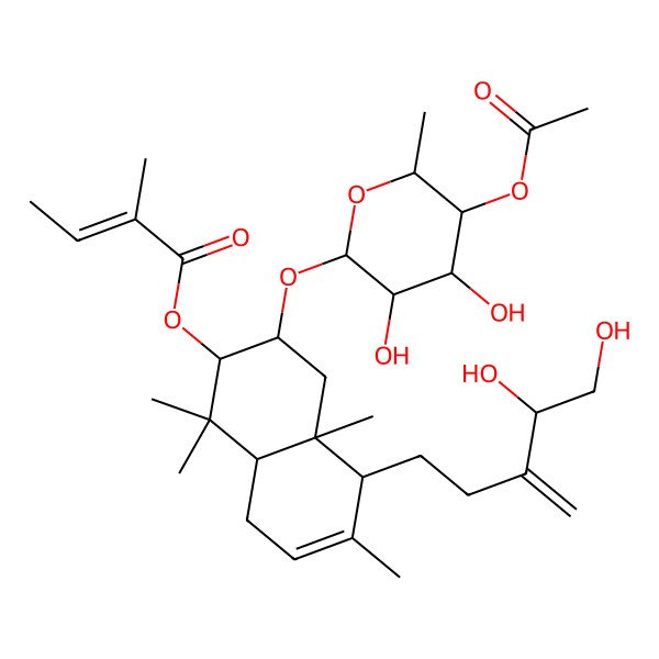 2D Structure of [(2S,3S,4aR,5R,8aS)-3-[(2R,3S,4S,5S,6S)-5-acetyloxy-3,4-dihydroxy-6-methyloxan-2-yl]oxy-5-[(4R)-4,5-dihydroxy-3-methylidenepentyl]-1,1,4a,6-tetramethyl-2,3,4,5,8,8a-hexahydronaphthalen-2-yl] (Z)-2-methylbut-2-enoate