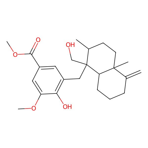 2D Structure of methyl 3-[[(1S,2S,4aS,8aR)-1-(hydroxymethyl)-2,4a-dimethyl-5-methylidene-3,4,6,7,8,8a-hexahydro-2H-naphthalen-1-yl]methyl]-4-hydroxy-5-methoxybenzoate