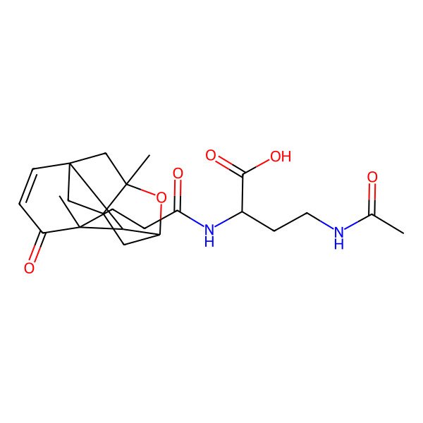 2D Structure of 4-Acetamido-2-[3-(5,9-dimethyl-4-oxo-8-oxatetracyclo[7.2.1.17,10.01,6]tridec-2-en-5-yl)propanoylamino]butanoic acid