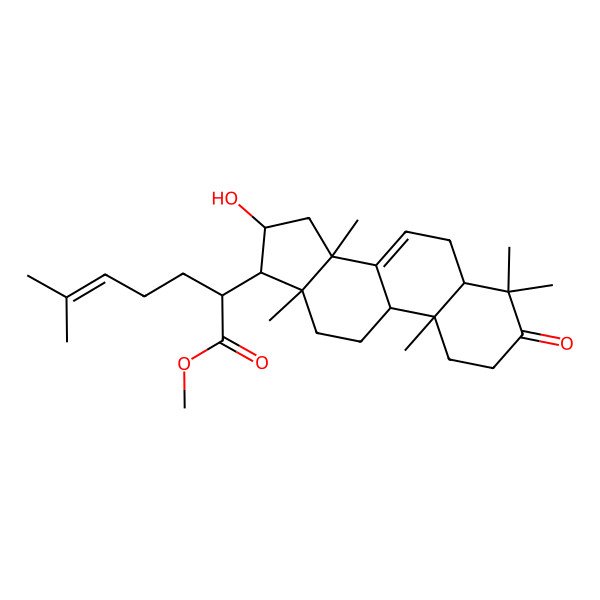 2D Structure of methyl (2R)-2-[(5S,9R,10R,13S,14S,16S,17S)-16-hydroxy-4,4,10,13,14-pentamethyl-3-oxo-1,2,5,6,9,11,12,15,16,17-decahydrocyclopenta[a]phenanthren-17-yl]-6-methylhept-5-enoate