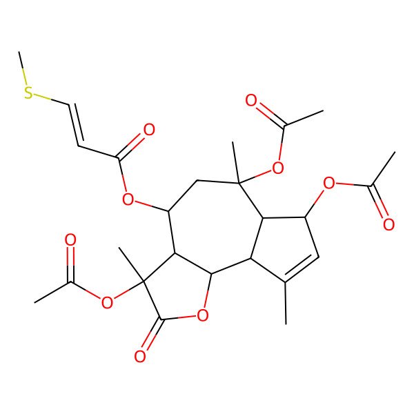 2D Structure of (3,6,7-triacetyloxy-3,6,9-trimethyl-2-oxo-4,5,6a,7,9a,9b-hexahydro-3aH-azuleno[4,5-b]furan-4-yl) 3-methylsulfanylprop-2-enoate