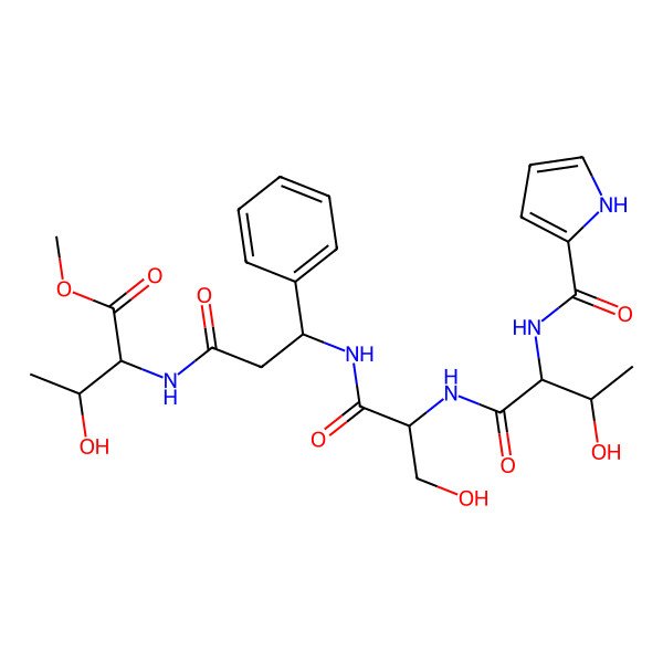 2D Structure of methyl (2S,3S)-3-hydroxy-2-[[(3R)-3-[[(2S)-3-hydroxy-2-[[(2S,3S)-3-hydroxy-2-(1H-pyrrole-2-carbonylamino)butanoyl]amino]propanoyl]amino]-3-phenylpropanoyl]amino]butanoate