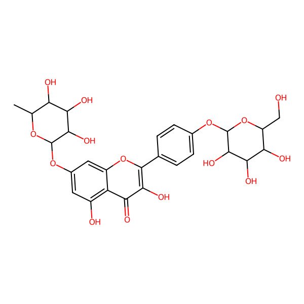 2D Structure of 3,5-dihydroxy-2-[4-[(2S,3R,4S,5S,6R)-3,4,5-trihydroxy-6-(hydroxymethyl)oxan-2-yl]oxyphenyl]-7-[(2S,3S,4R,5R,6S)-3,4,5-trihydroxy-6-methyloxan-2-yl]oxychromen-4-one