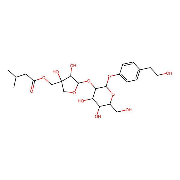 2D Structure of [(3S,4R,5S)-5-[(2S,3R,4S,5S,6R)-4,5-dihydroxy-2-[4-(2-hydroxyethyl)phenoxy]-6-(hydroxymethyl)oxan-3-yl]oxy-3,4-dihydroxyoxolan-3-yl]methyl 3-methylbutanoate