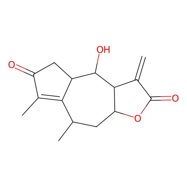2D Structure of (3aR,5R,8aS,9R,9aR)-9-hydroxy-5,6-dimethyl-1-methylidene-4,5,8,8a,9,9a-hexahydro-3aH-azuleno[6,5-b]furan-2,7-dione